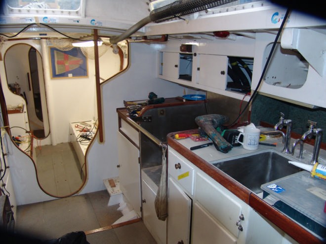 View down the hatchway on Gipsy Moth IV with the original interior largely in place. © Richard Gladwell www.photosport.co.nz