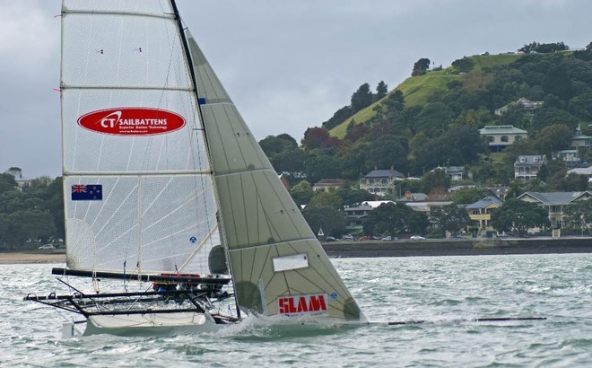 Alex Valling (CT Sailbattens) 18fters ANZAC Regatta - 26 April - Race 3 © Richard Gladwell www.photosport.co.nz