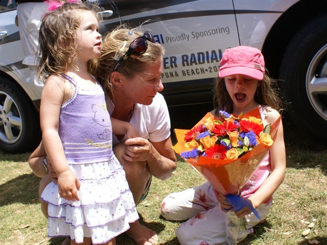 Two daughters get their mother back - Barbara Kendall after the Medal Race, 2008 RSX World Championships, Takapuna © Richard Gladwell www.photosport.co.nz