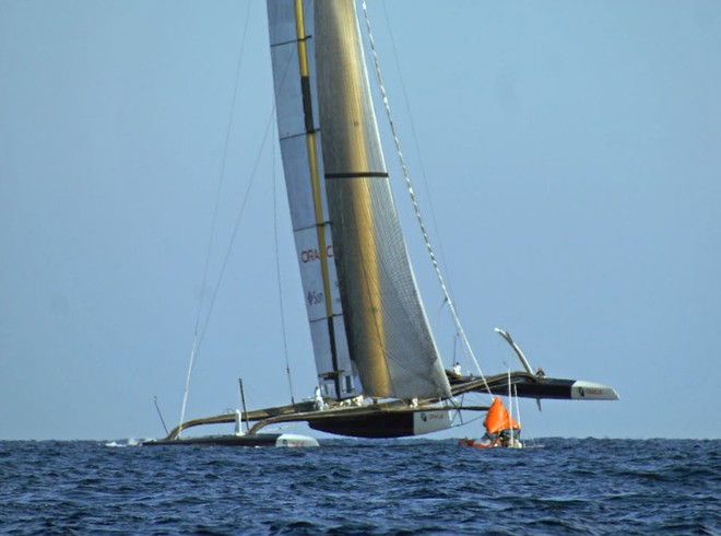 USA-17 about to round the windward mark, Race 1, 33rd America’s Cup. Under performing senors on the boat were moved to provide better information. © Richard Gladwell www.photosport.co.nz