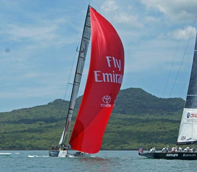 The big one gets away! ETNZ clips a fishing boat during practice for the Louis Vuitton Pacific Series - 22 January 2009 © Richard Gladwell www.photosport.co.nz