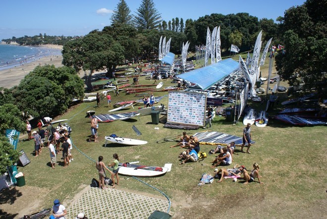 The carnival scene at Takapuna on Practice Day - RS:X World Championships. © Richard Gladwell www.photosport.co.nz