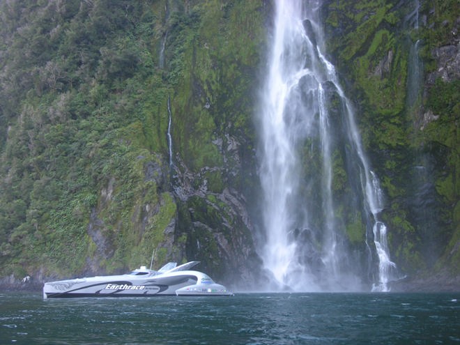 Earthrace in Marlborough Sound © Buddha Brideson