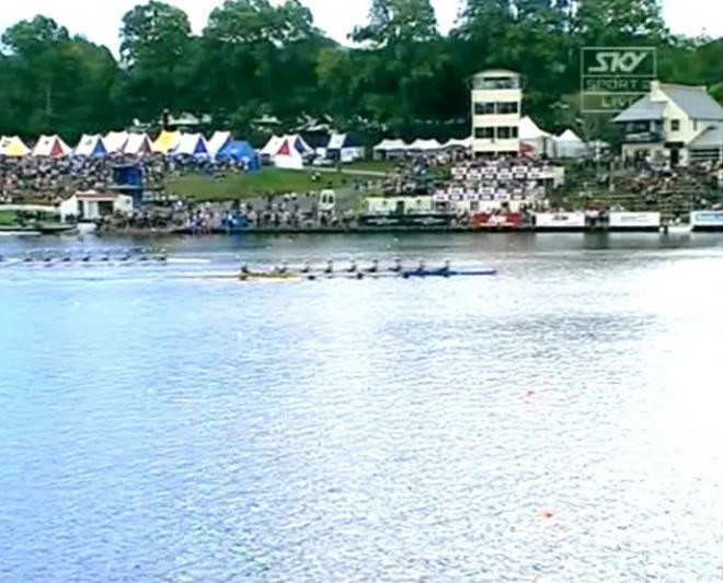 Rangi Ruru cross the finish line to win the 2007 Levin Jubilee Cup for the Girls U-18 Eight © Sky TV