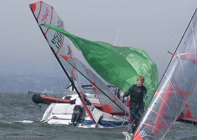 Day 2 US 29er Nationals, San Francisco Bay. Hieneken Crash-006 © Erik Simonson/ h2oshots.com