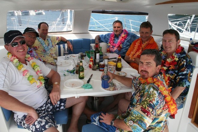 Steve Penny and the motley crew aboard his Seawind 1000 