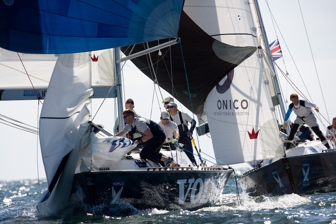 Torvar Mirsky shows Ben Ainslie a clean pair of heels on day 1 of Match Cup Sweden 2008. Photo Dan Ljungsvik &copy; WMRT http://www.worldmatchracingtour.com
