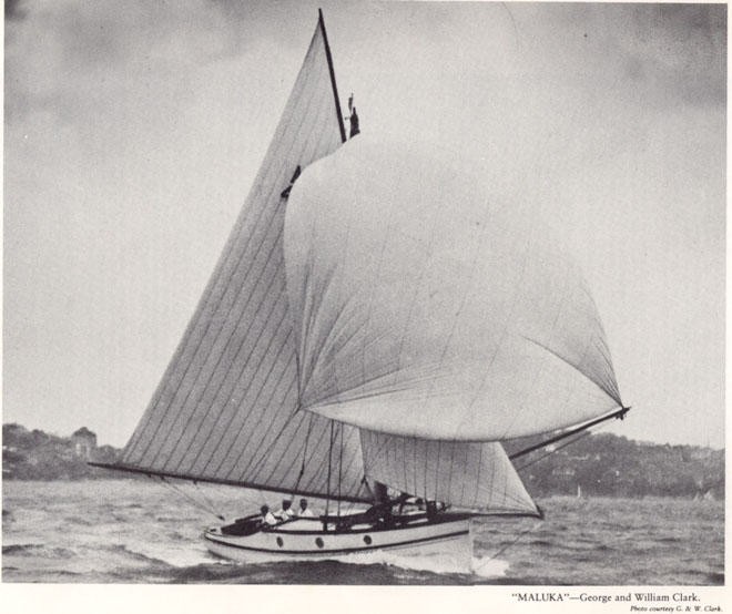Maluka, under full sail before her trip south in 1935 ©  SW