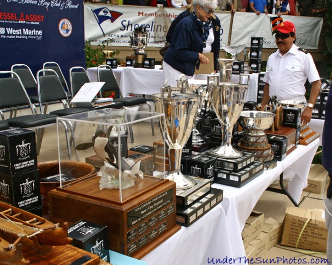 Race Commodore David Garcia inspects the trophies prior to the awards ceremony. © Rich Roberts http://www.UnderTheSunPhotos.com