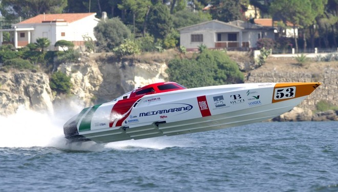 Metamarine Pignolo 53 racing in the Powerpole of the Powerboat P1 World Championships in Syracuse, Sicily.   Copyright onEdition 2009©<br />
 © Powerboat P1 World Championship http://www.powerboatp1.com