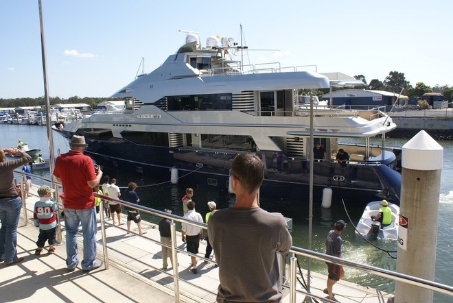 A small crowd gathered at the Gold Coast City Marina to witness Princess Iluka as she was set to water. © Bob Wonders