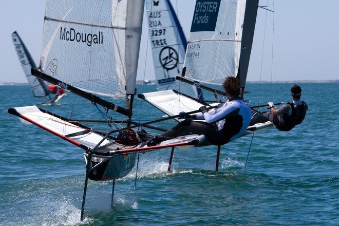 International Moth Worlds will be held on Lake Macquarie in 2011.<br />
<br />
Can Nathan Outteridge, Scott Babbage and Tom Slingsby keep the 18 footers in their rear vision mirrors on the 2010 Heaven Can Wait One Lap Dash?<br />
<br />
 © Andrea Francolini / Skandia
