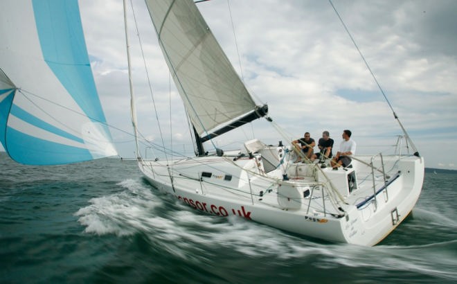 Jersey sailor Phil Sharp has rejoined the race after repiaring forestay damage © onEdition http://www.onEdition.com