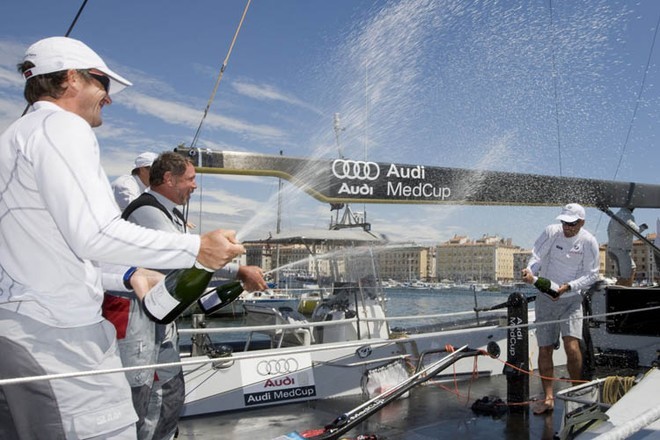 BMW Oracle Racing - Larry Ellison and his crew lead by Russell Coutts were celebrating their victory in the TP 52 Audi Med Cup, Marseille Trophy with its new boat 