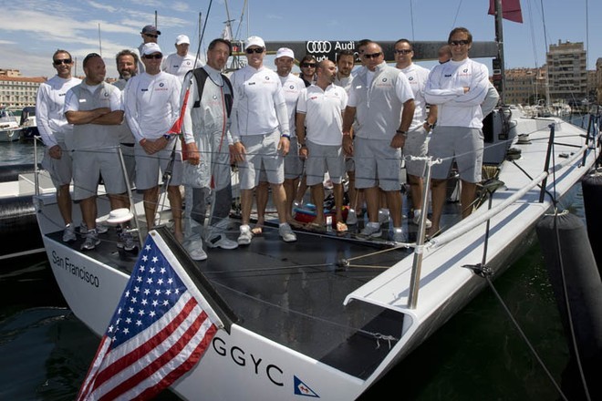 BMW Oracle Racing - Larry Ellison and his crew lead by Russell Coutts were celebrating their victory in the TP 52 Audi Med Cup, Marseille Trophy with its new boat 