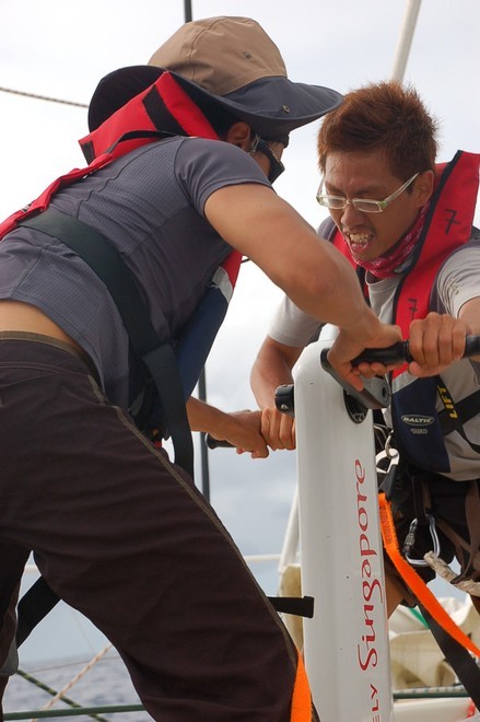 Uniquely Singapore’s Lih Shiun (facing) and Raul work… - Clipper 07-08 © Clipper Ventures PLC . http://www.clipperroundtheworld.com