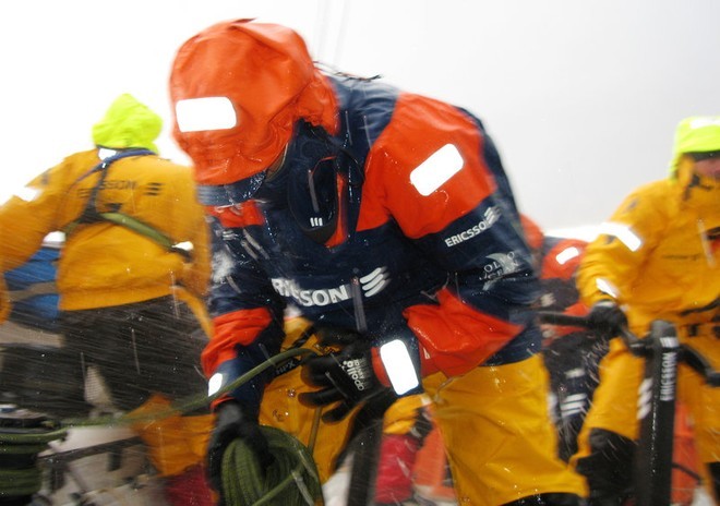 Dave Endean gets hit by huge waves, onboard Ericsson 4, on leg 5 of the Volvo Ocean Race, from Qingdao to Rio de Janeiro<br />
 © Guy Salter/Ericsson 4/Volvo Ocean Race http://www.volvoceanrace.org