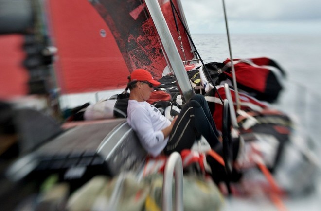 Erle Williams (NZL) taking notes onboard PUMA Ocean Racing, on leg 5 of the Volvo Ocean Race, from Qingdao to Rio de Janeiro © Rick Deppe/PUMA Ocean Racing/Volvo Ocean Race http://www.volvooceanrace.org