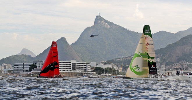 PUMA Ocean Racing leads Green Dragon in the Light In-port Race in the Volvo Ocean Race in Rio de Janeiro ©  David Kneale/Volvo Ocean Race http://www.volvooceanrace.com/