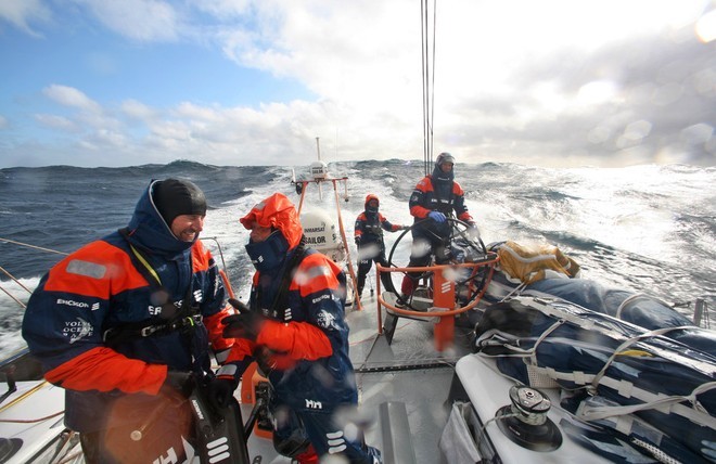 Jens Dolmer and Arve Roaas chatting onboard Ericsson 3, on leg 7 from Boston to Galway<br />
<br />
 © Gustav Morin/Ericsson Racing Team/Volvo Ocean Race http://www.volvooceanrace.org