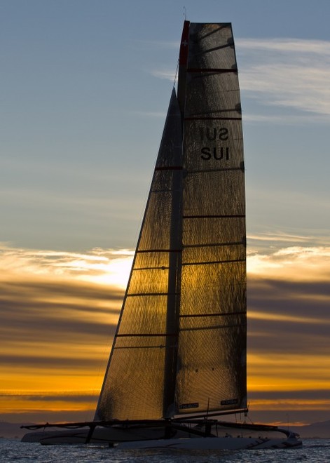 Alinghi 5 enjoys an evening sail in Valencia © Alinghi Team www.alinghi.com