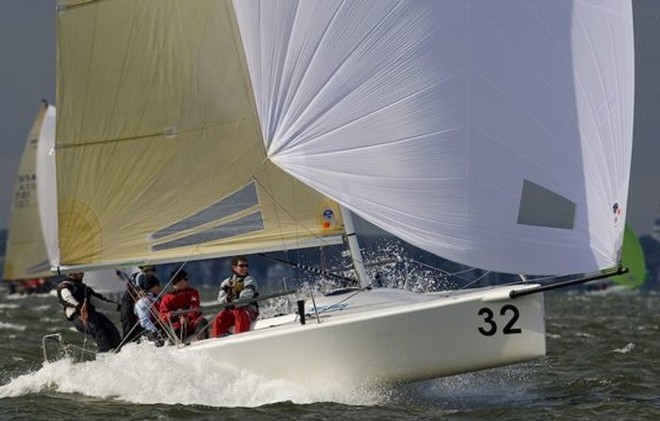 Andrew Campbell, tactician, hanging off the back in big breeze- Melges 24 North American Champinships 2008 © Paul Todd www.outsideimages.com