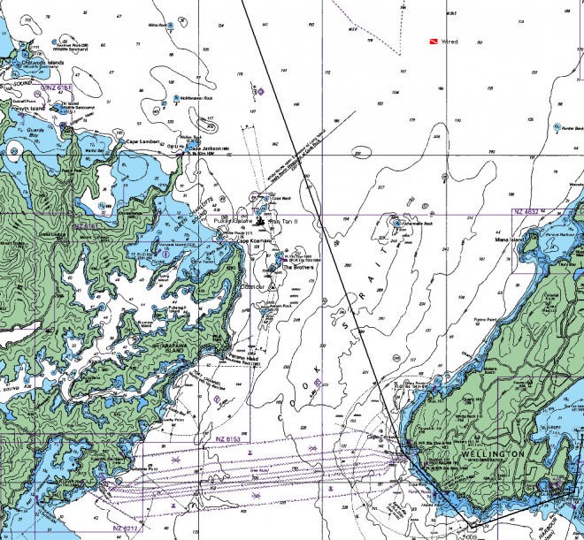 The leaders in the fleet are grouped around The Brothers at the top of the South Island © RNZYS Media