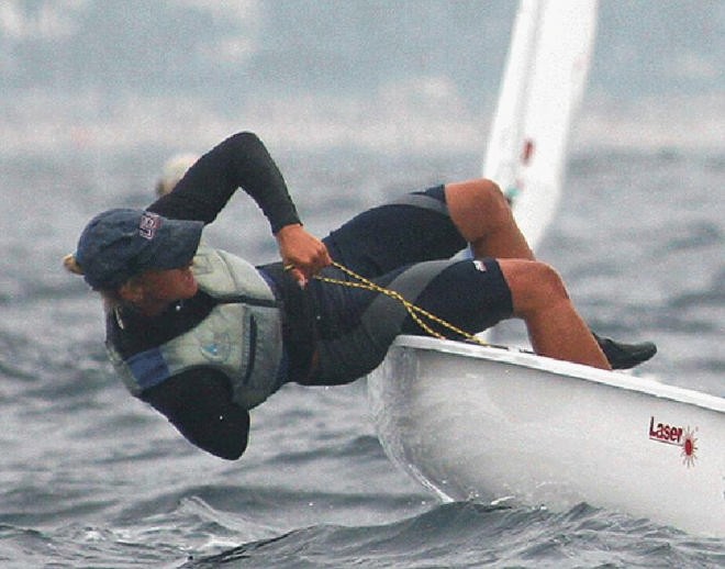 Tricky body positioning after a tack in the 2006 Laser Radial Worlds © Rich Roberts http://www.UnderTheSunPhotos.com
