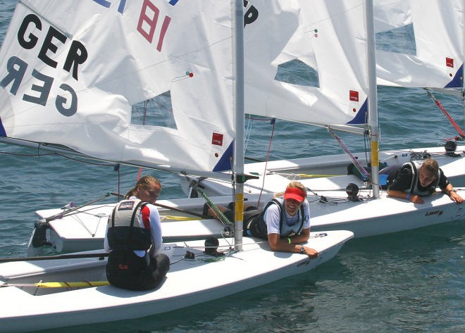Petra Niemann (GER) has an idle moment on the final day of the Womens Laser Radial Worlds © Rich Roberts http://www.UnderTheSunPhotos.com