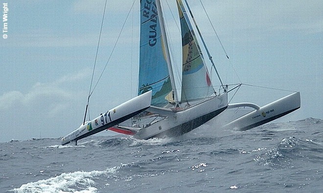 60ft Trimaran, Region Guadeloupe have led the fleet from the first mark of the course. &copy;  Tim Wright / Photoaction.com http://www.photoaction.com
