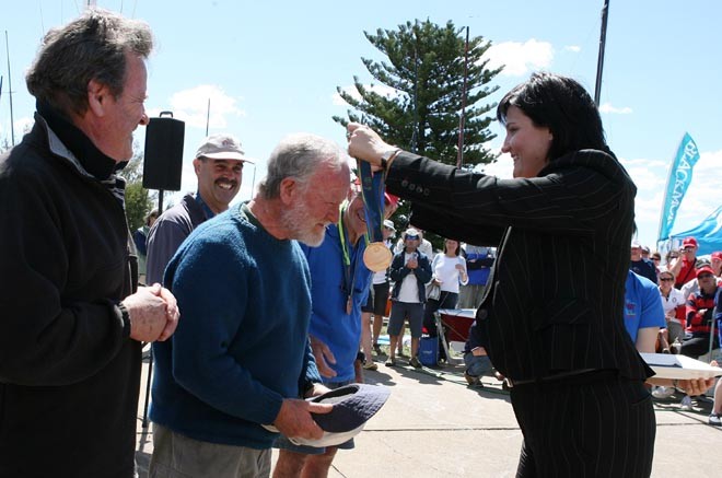 Jodi McKay, the NSW Minister for Tourism presents medals for the Tasar Class events during the Sydney 2009 World Masters Games at Woollahra Sailing Club on October 16, 2009 in Sydney, Australia. Photo by Craig Golding/Getty Images for Sydney 2009 World Masters Games © Getty Images