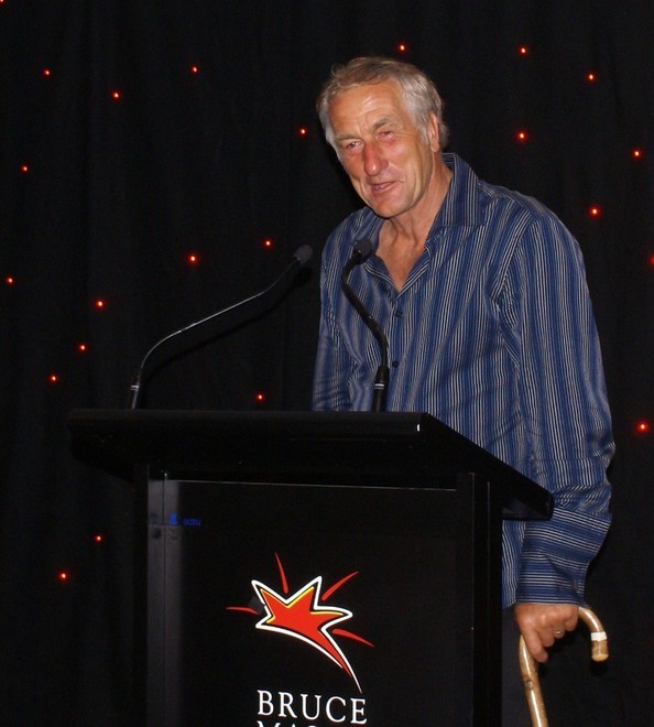 Double Olympic medallist Rex Sellers was presented with a walking stick for being the oldest competitor at the 2008 Tornado Worlds © Richard Gladwell www.photosport.co.nz