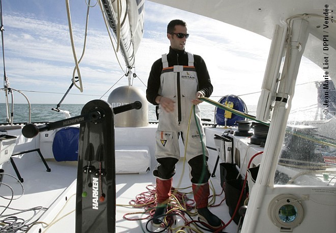 Saturday morning steak and chips for Armel after he finishes in 2nd in Vendee Globe race 2009 © Jean-Marie Liot / DPPI / Vendée Globe http://www.vendeeglobe.org
