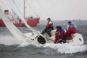 The B2 team from Japan is hit by a puff at the start of race 2, which was abandoned at the weather mark photo copyright Amory Ross http://www.amoryross.com taken at  and featuring the  class