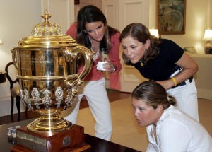 PPL Photo Agency

Dateline Bermuda: 22/10/05

Sally Barkow, right, the 2005 Virtual Spectator  ISAF Women's Match Race World Champion  and some of her crew check out the names of past winners on the The King Edward VII Gold Cup, dreaming perhaps that their names will one day be on the trophy while at a party held at Government House.

Photo Bob Grieser/PPL

Tel: +44(0)1243 555561 E.mail: ppl@mistral.co.uk www.pplmedia.com

 photo copyright Bob Grieser/PPL taken at  and featuring the  class