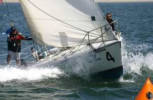 Chris Law charges at the windward mark in the Congressional Cup © Rich Roberts http://www.UnderTheSunPhotos.com