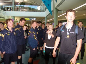 Michael Arms with his Auckland Grammar schoolmates in the background photo copyright Rowing-World taken at  and featuring the  class