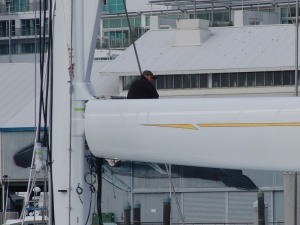 The Man in the Boom aboard Kokomo - spars by Southern Spars - the superyacht is a New Zealand showpiece at FLIB photo copyright Richard Gladwell www.photosport.co.nz taken at  and featuring the  class