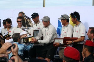 Peter Gilmour accepts inagural Monsoon Cup from Prime Minister of Malaysia - 2005 Monsoon Cup &copy; Sail-World.com /AUS http://www.sail-world.com