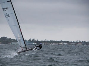 Glenn Ashby ahead of storm - A Cat 2008 Nationals, Belmont (AUS) photo copyright Sail-World.com /AUS http://www.sail-world.com taken at  and featuring the  class