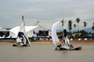 Holmberg Dunn Day 2 racing with Monsoon Cup Headquarters in the Background - 2005 Monsoon Cup © Sail-World.com /AUS http://www.sail-world.com