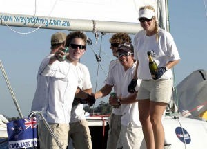 In the beginning:- Adam Minoprio and his BlackMatch Racing crew celebrate their win in the Warren Jones Youth Regatta, February 2006 © Greg Hocking