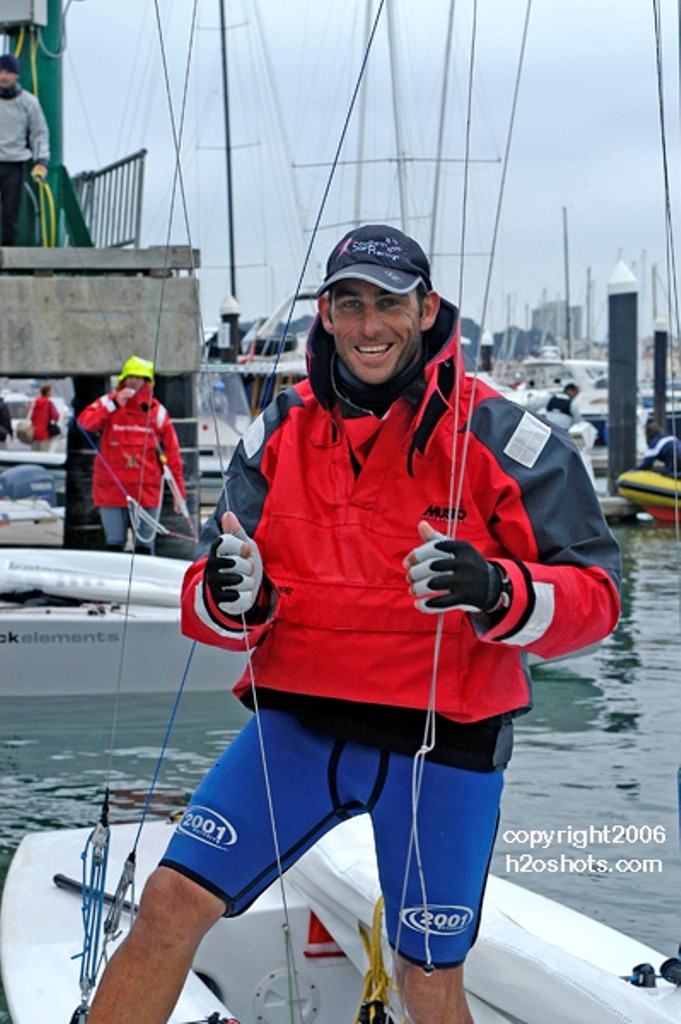 Hamish Pepper is all smiles after their win. photo copyright Erik Simonson/ h2oshots.com taken at  and featuring the  class