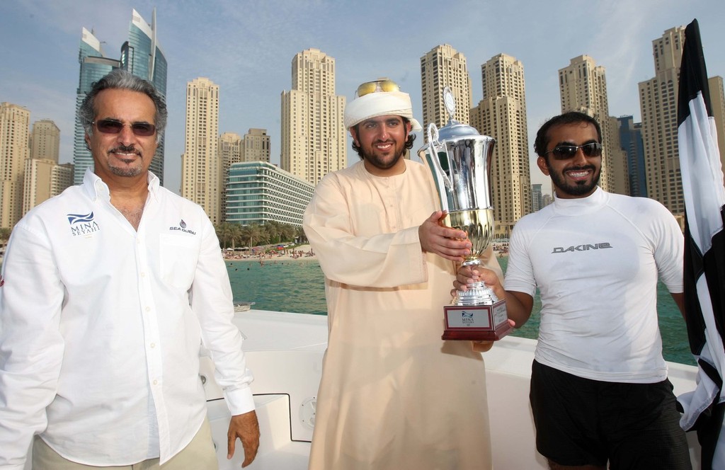 Saeed Harib (Managing Director DIMC), Sheikh Saeed bin Hamdan bin Rashid Al Maktoum, Al Hur Rashid Al Muhairi. 22’ Dhow Racing, Dubai © Ashraf Al Amra / DIMC