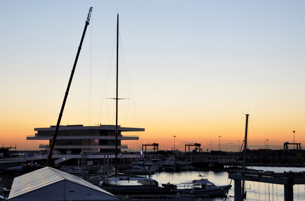 Alinghi 5 at dawn. photo copyright Jean Philippe Jobé taken at  and featuring the  class