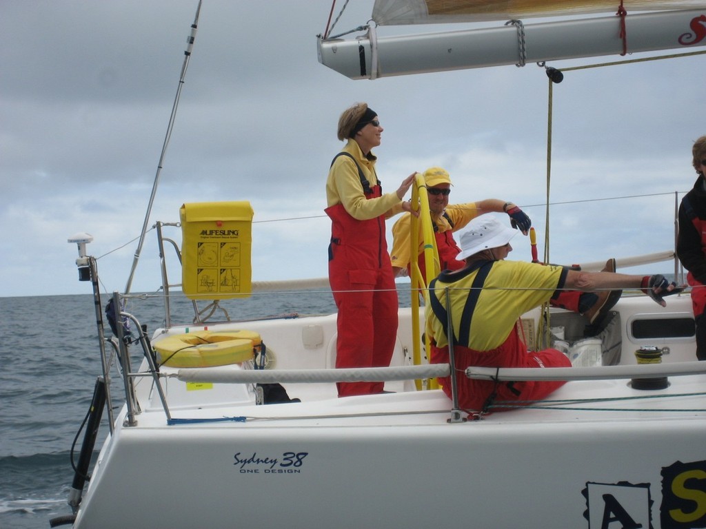 Dianne Barkas at the helm of the Sydney 38 Asylum at the start of the Launceston to Hobart Race. Photo: http://www.l2h.com.au/ ©  SW