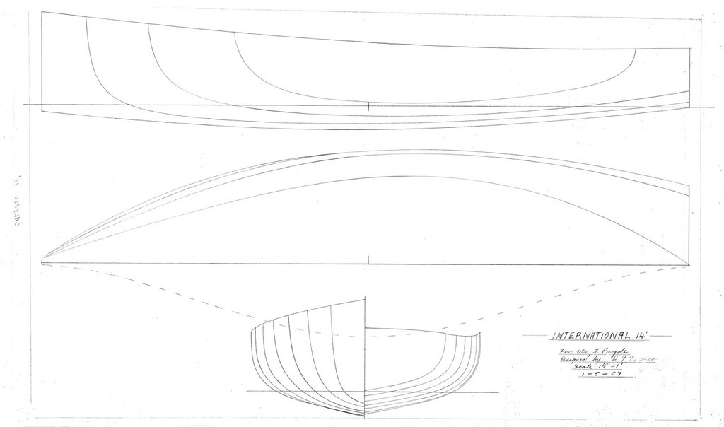 Lines plans for the Int 14 Calypso, designed by Des Townson photo copyright Townson Family taken at  and featuring the  class