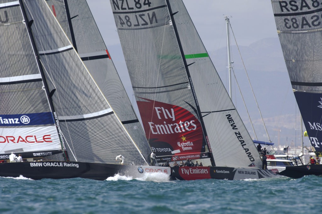 Emirates Team New Zealand NZL84 go for the pin end for the start of race six of the Louis Vuitton Act 13.  &copy; Emirates Team New Zealand / Photo Chris Cameron ETNZ 