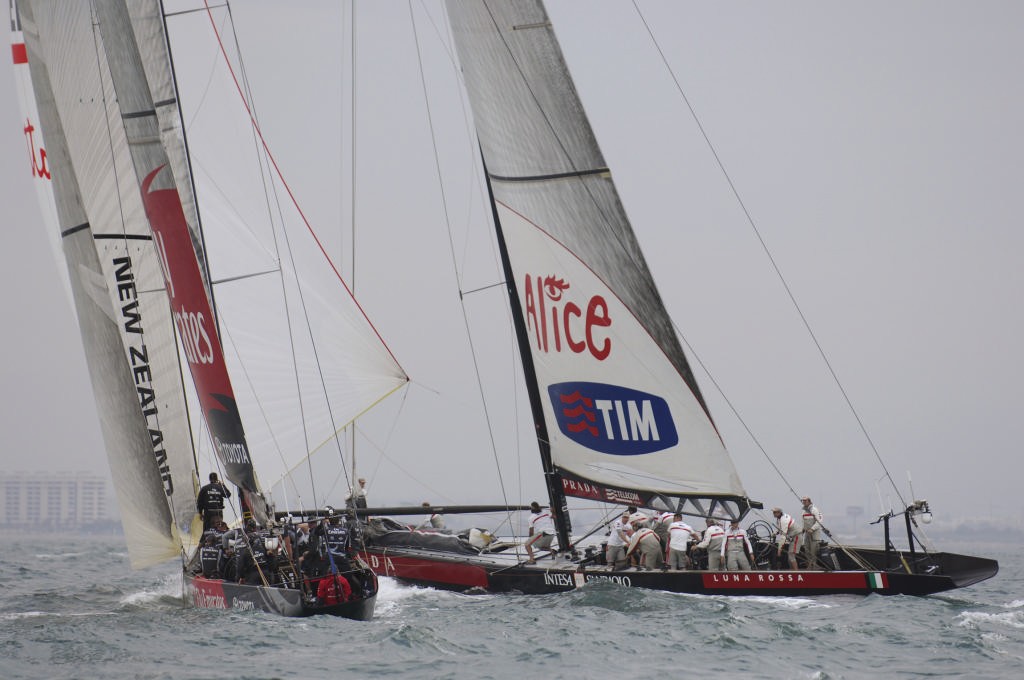 Emirates Team New Zealand NZL92 attempt to shake off their penalty on Lunna Rossa ITA94 right on the finish line. The Italians manage to slip by to take the race.  © Emirates Team New Zealand / Photo Chris Cameron ETNZ 