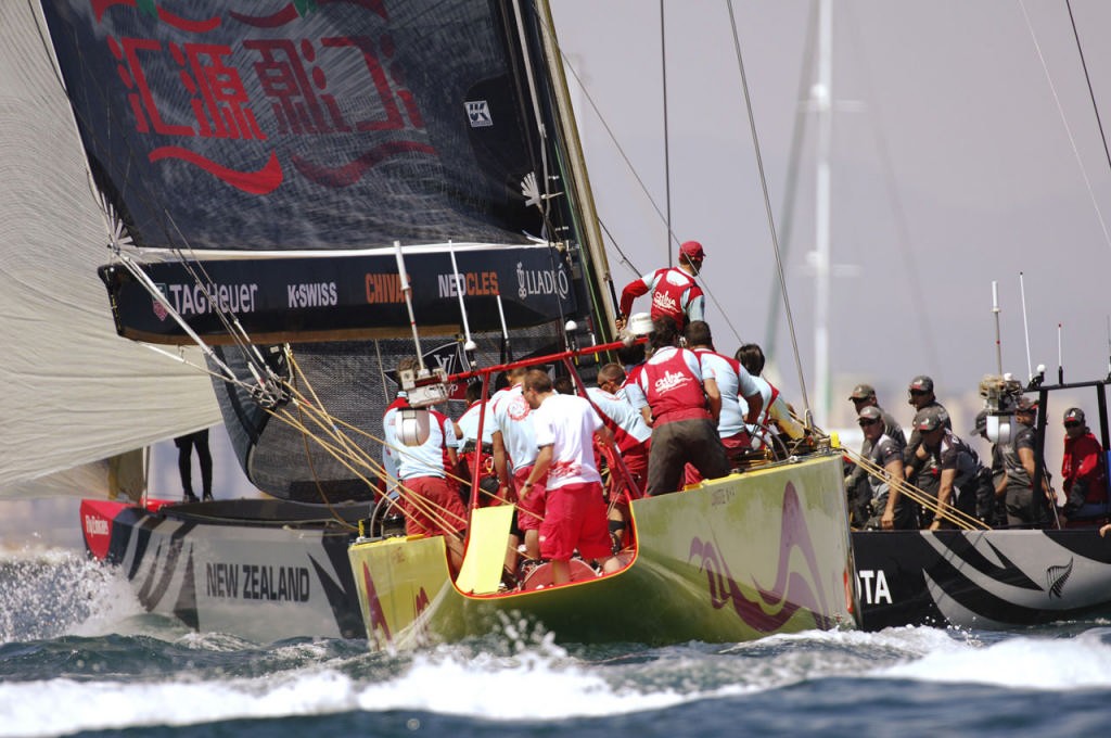 Emirates Team New Zealand NZL92 and China Team CHN95 play cat and mouse in the start box before their round Robin two match of the Louis Vuitton Cup. 6/5/2007 © Emirates Team New Zealand / Photo Chris Cameron ETNZ 